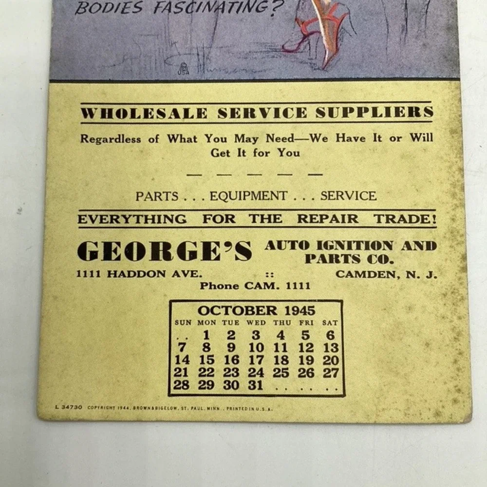 October 1945 George‎ Automotive Ignition Parts Calendar Pinup Girl Astronomy 9